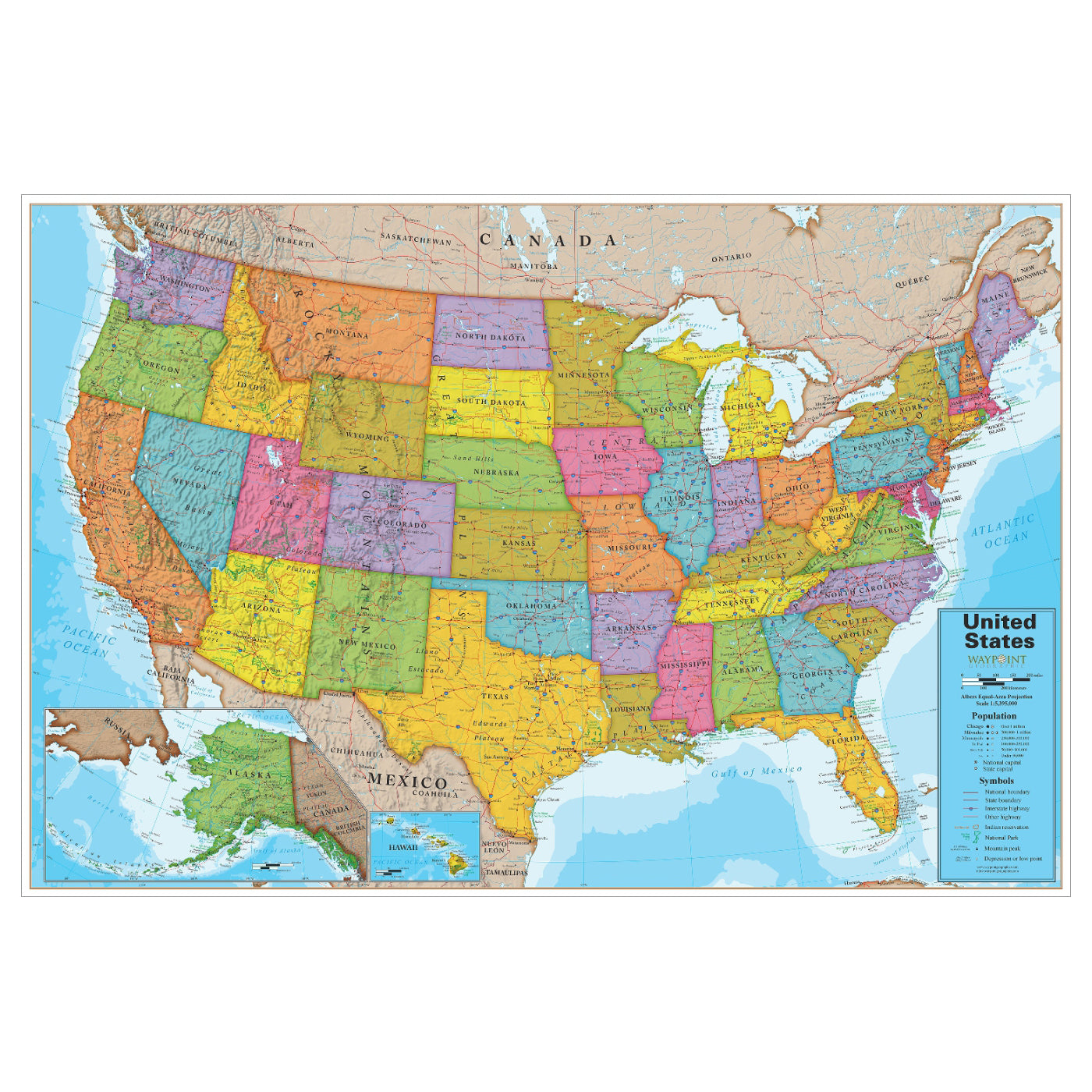 Waypoint Geographic Blue Ocean USA Wall Map