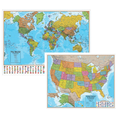 Blue Ocean Series World & USA Wall Maps (2-pack)