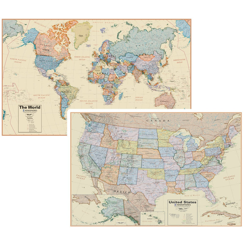 Boardroom Series World & USA Wall Maps (2-Pack)
