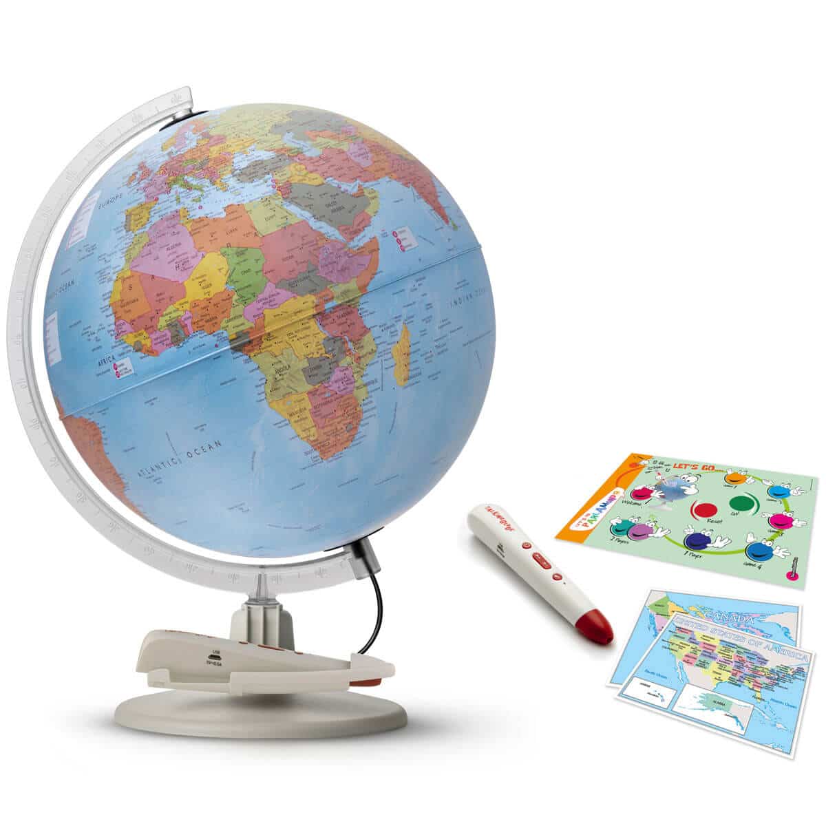  Waypoint Geographic Parlamondo Interactive Talking Globe, 12  Diameter Illuminated Globe, Smart World Globe with Games, Rechargeable  Talking Pen, USB Cord and Power Plug Included,Blue : Toys & Games