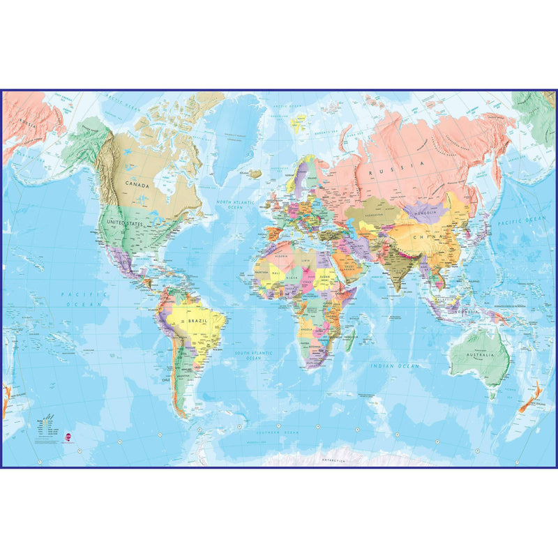 Large World Wall Map Mural Blue