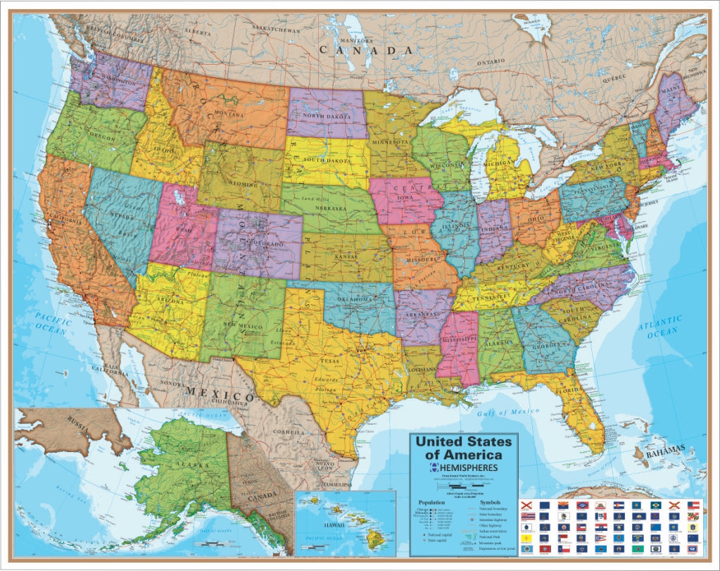 Blue Ocean Series United States Laminated Wall Map
